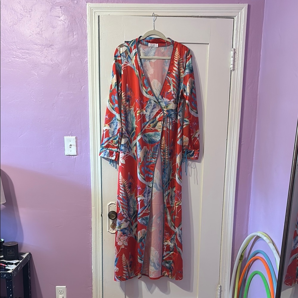 Colorful Tropical Print Wrap Dress